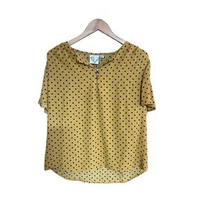 Janetchurg Goldenrod and Navy Dot Petite Large (PL) Blouse